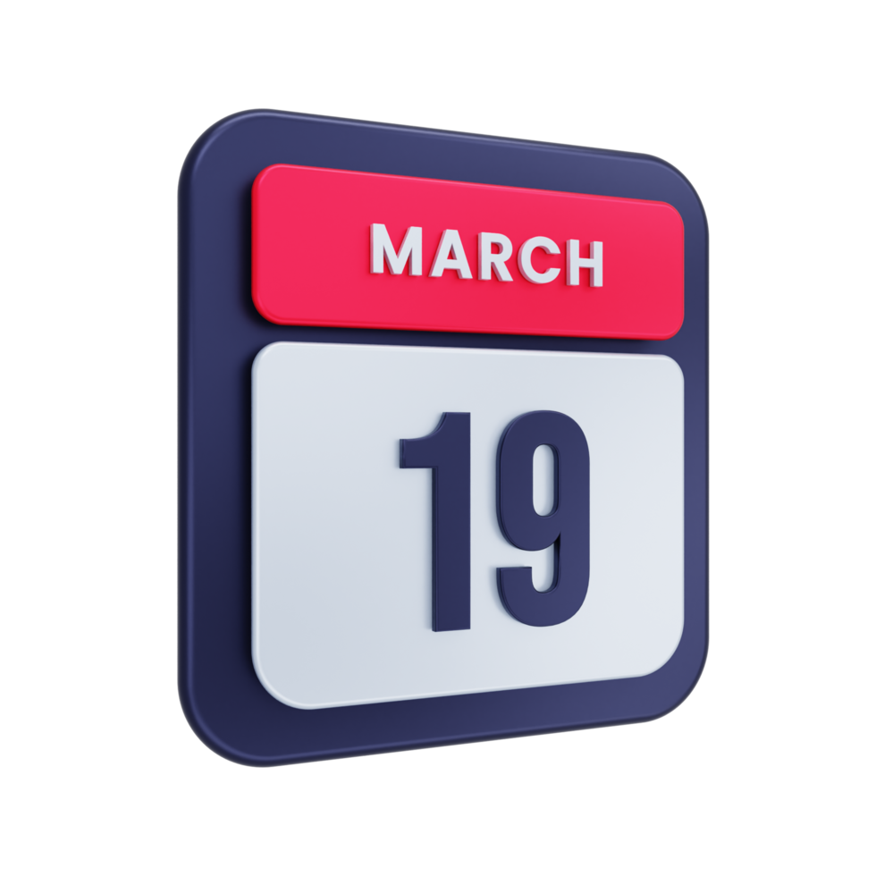 March Realistic Calendar Icon 3D Illustration Date March 19 png