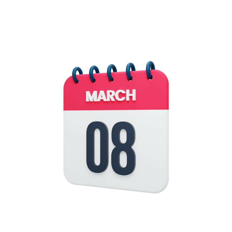 marzo realista calendario icono 3d ilustración fecha marzo 08 png