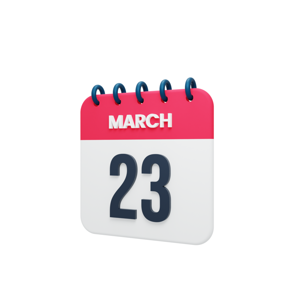 March Realistic Calendar Icon 3D Illustration Date March 23 png