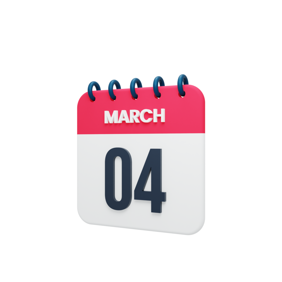 March Realistic Calendar Icon 3D Illustration Date March 04 png