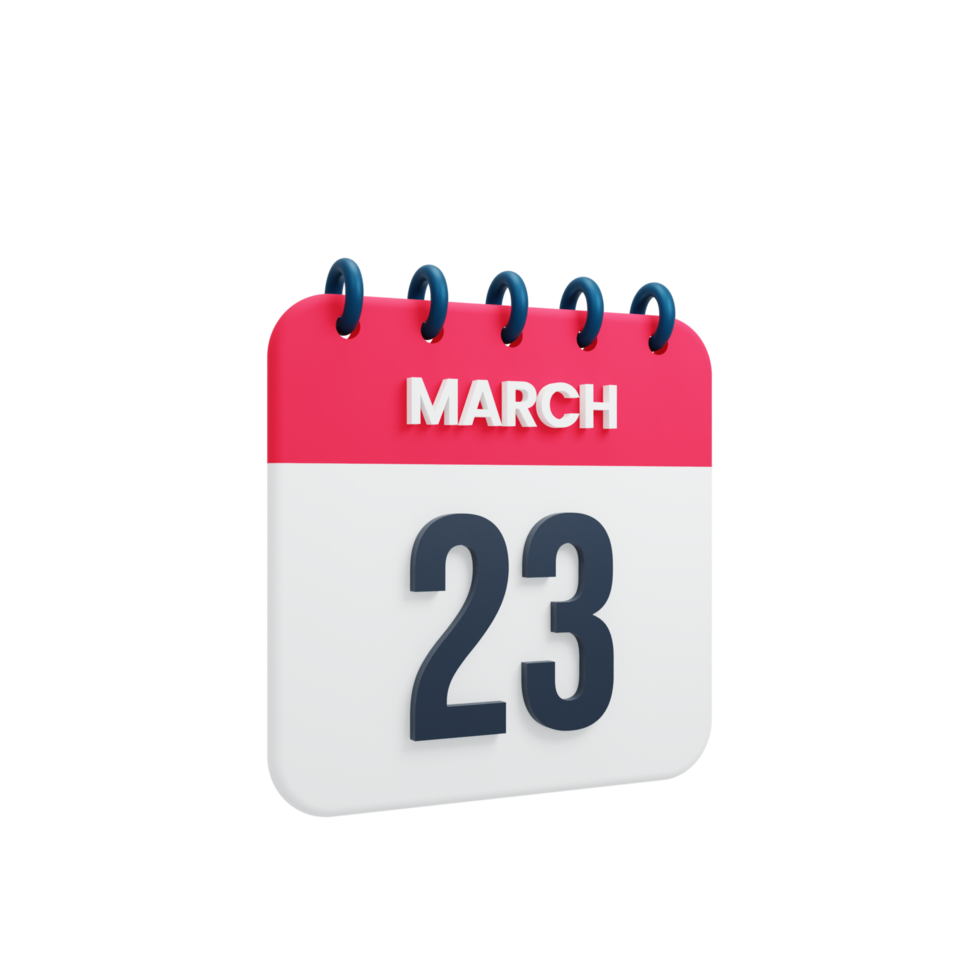 March Realistic Calendar Icon 3D Illustration Date March 23 png