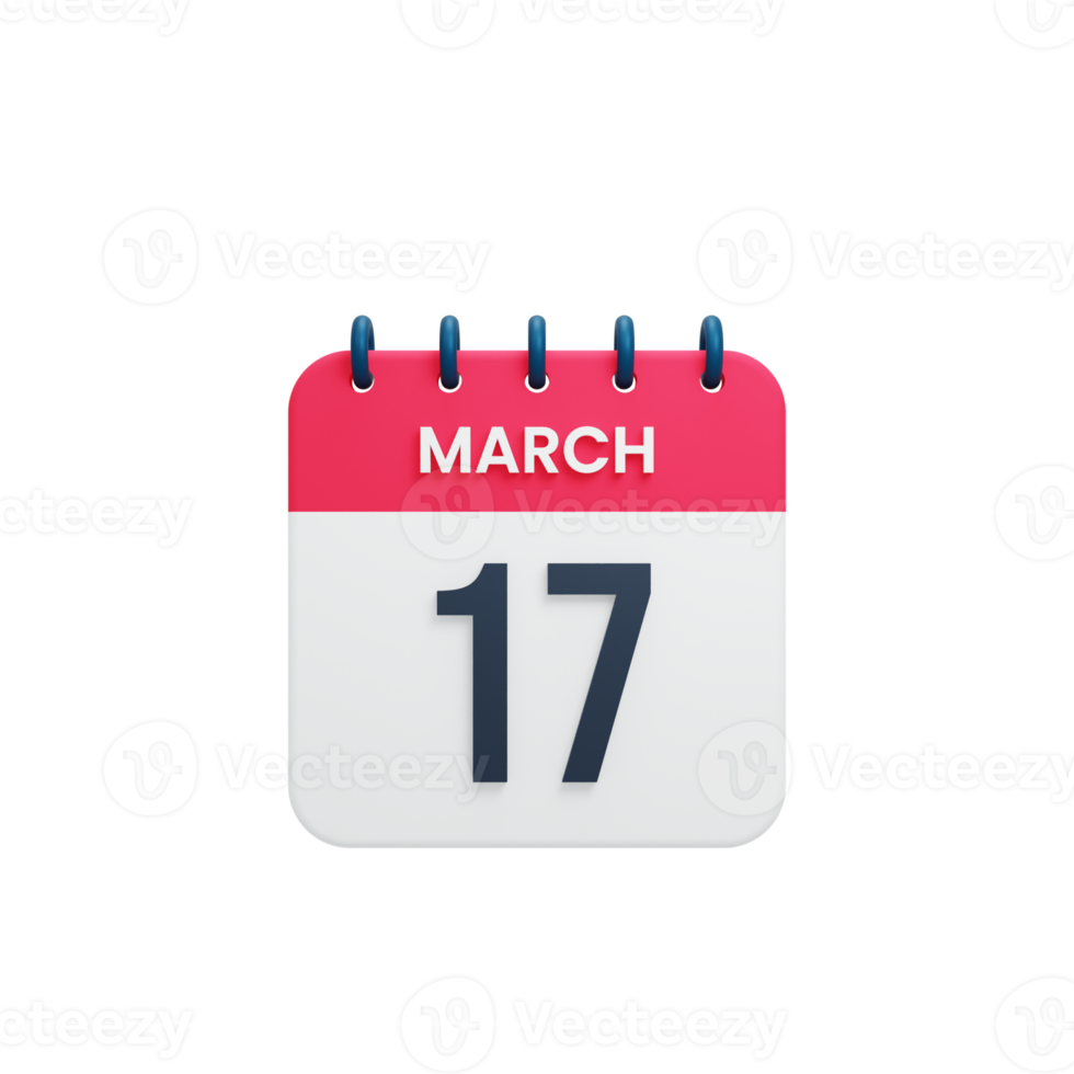 March Realistic Calendar Icon 3D Illustration Date March 17 png