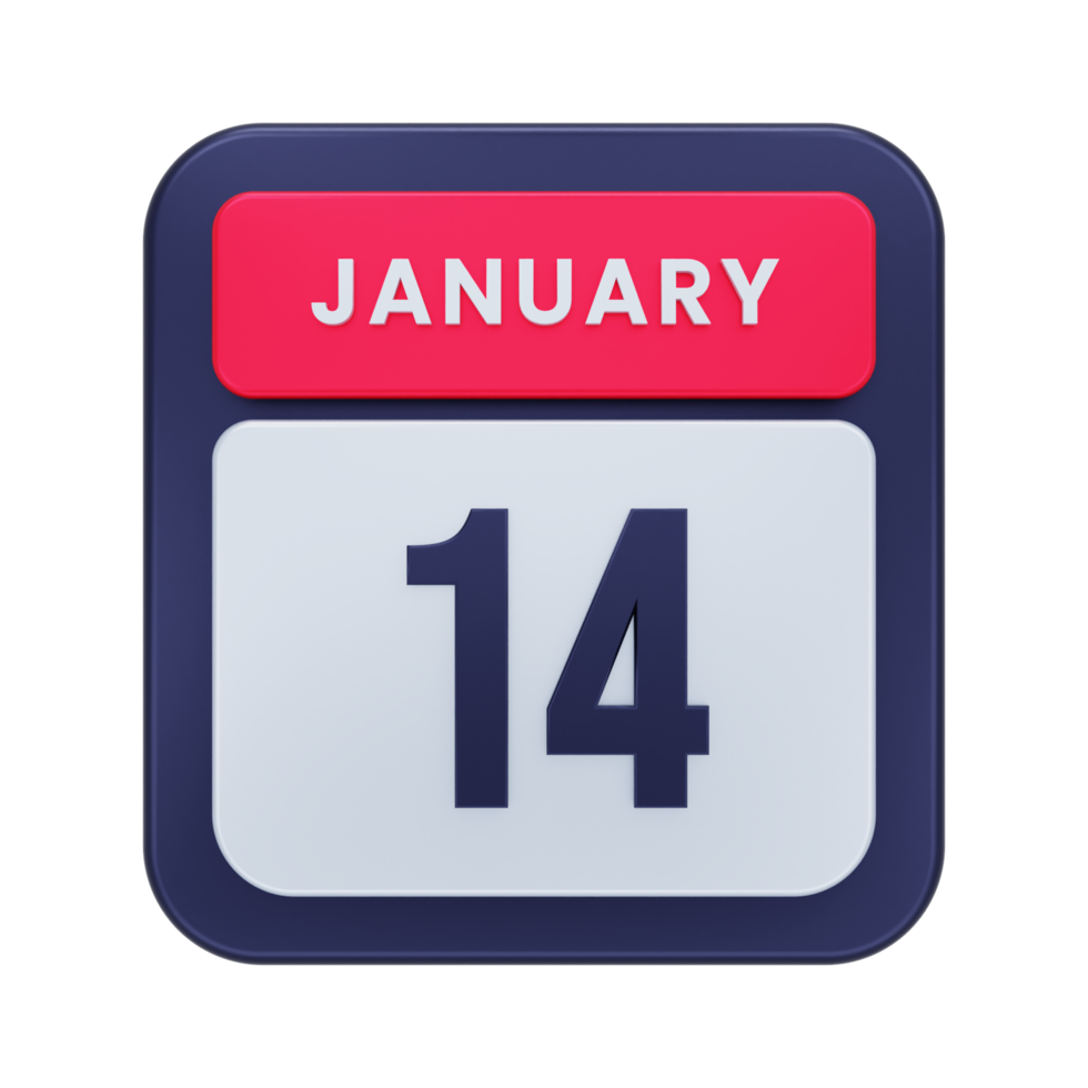 January Realistic Calendar Icon 3D Illustration Date January 14 png