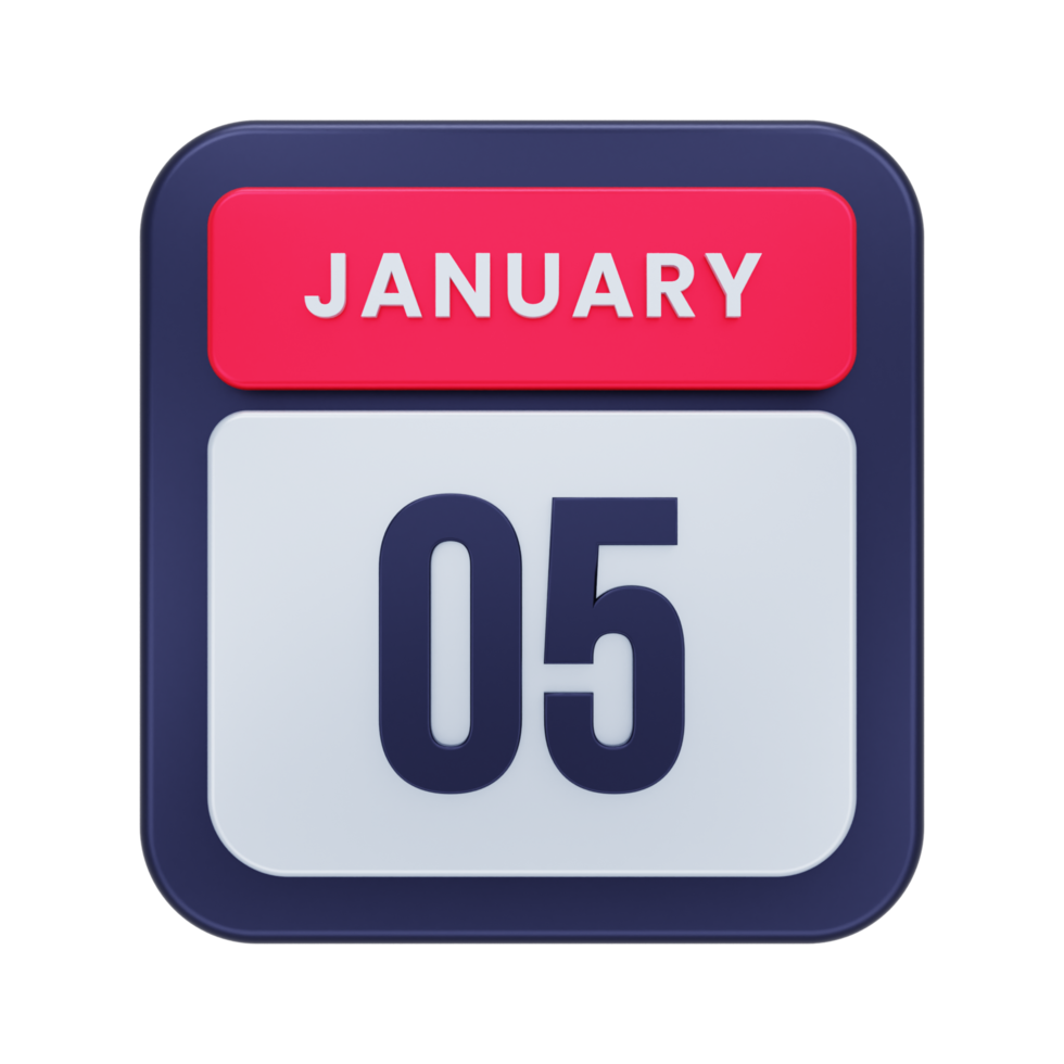 January Realistic Calendar Icon 3D Illustration Date January 05 png