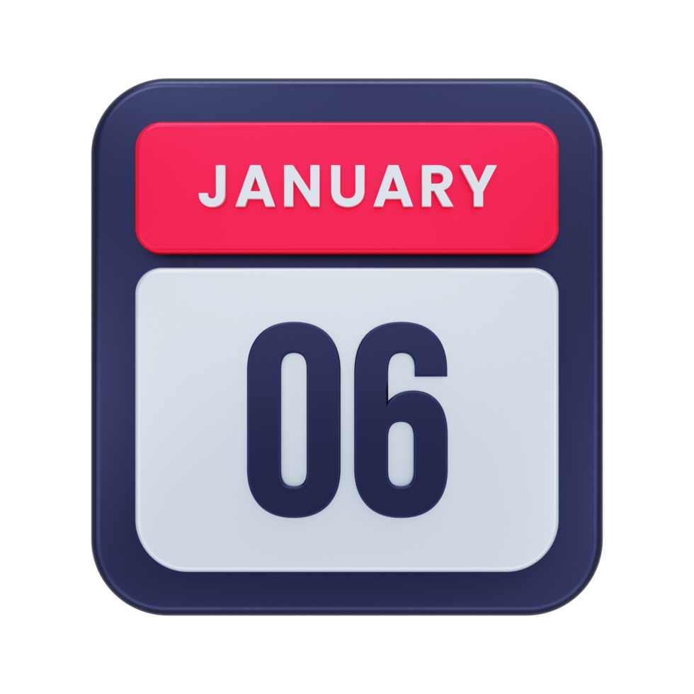January Realistic Calendar Icon 3D Illustration Date January 06 png