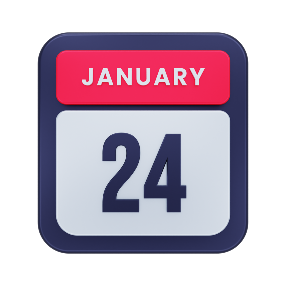 January Realistic Calendar Icon 3D Illustration Date January 24 png