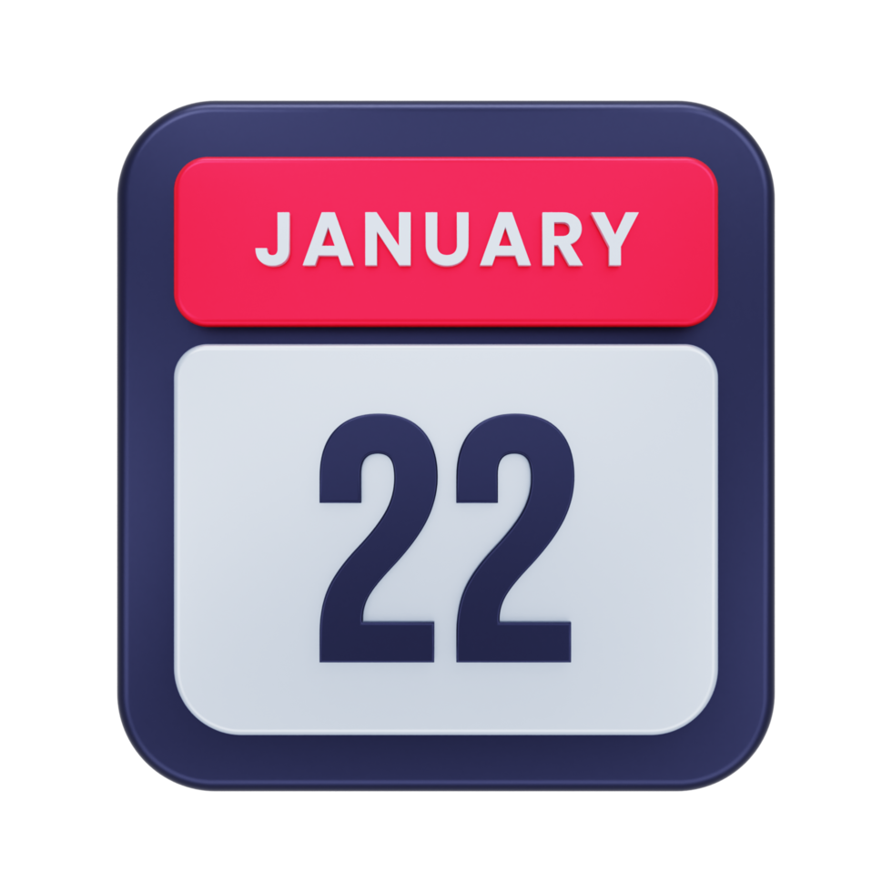 January Realistic Calendar Icon 3D Illustration Date January 22 png