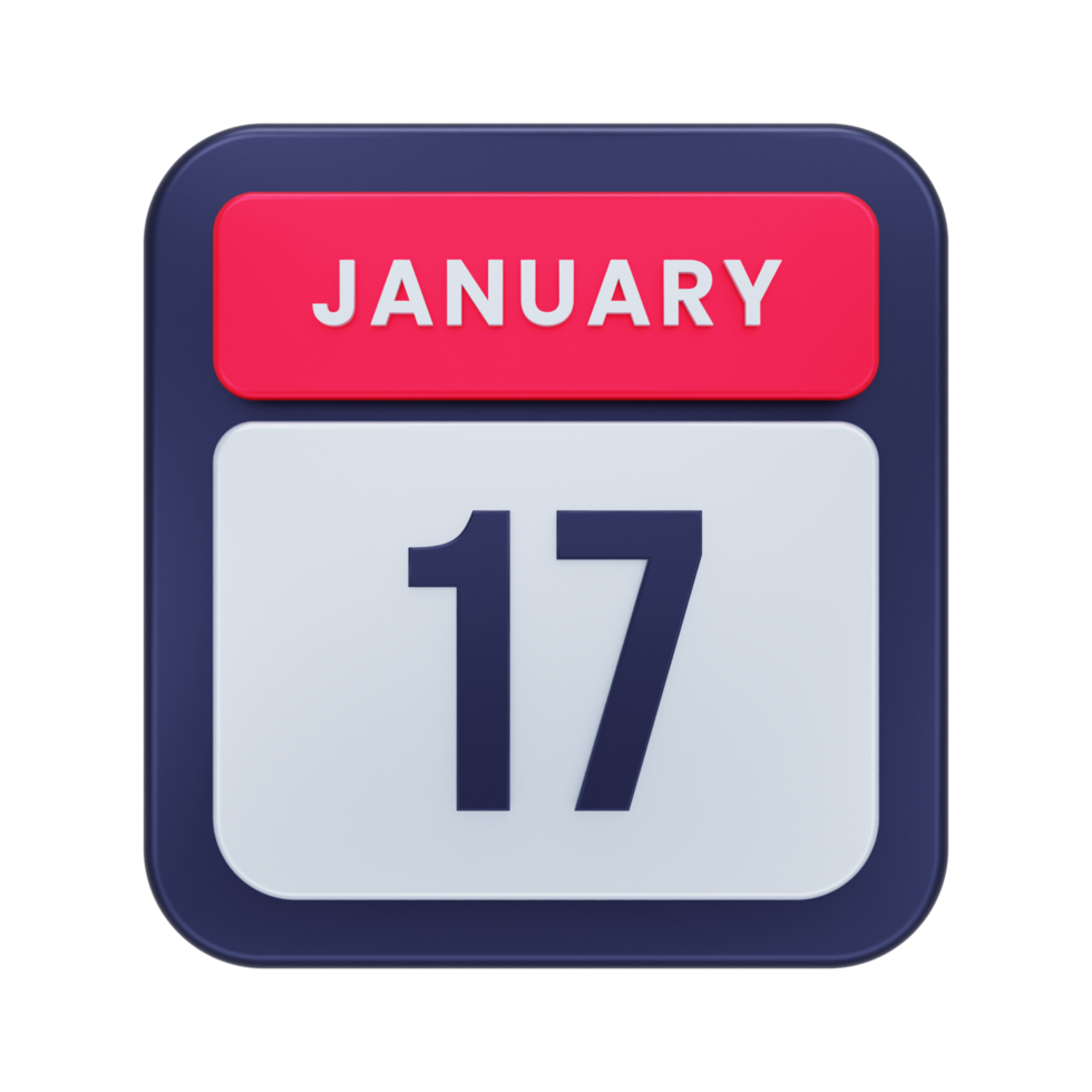 January Realistic Calendar Icon 3D Illustration Date January 17 png