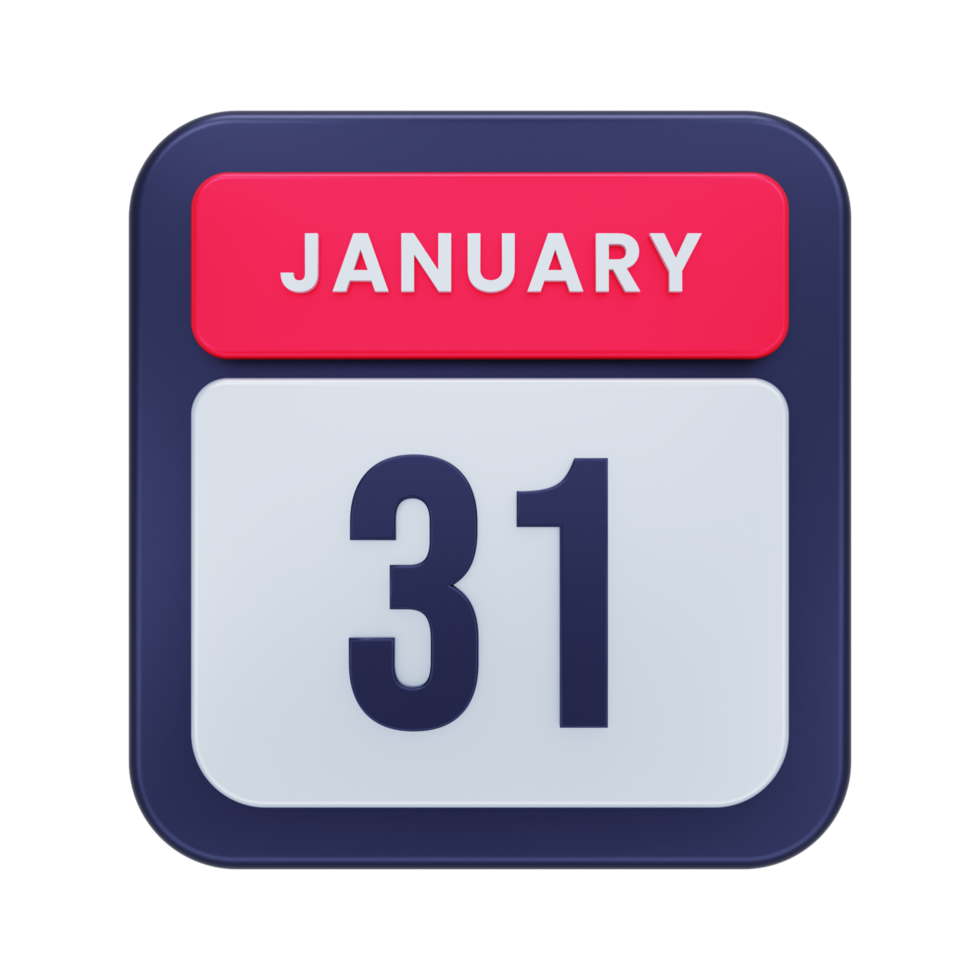gennaio realistico calendario icona 3d illustrazione Data gennaio 31 png