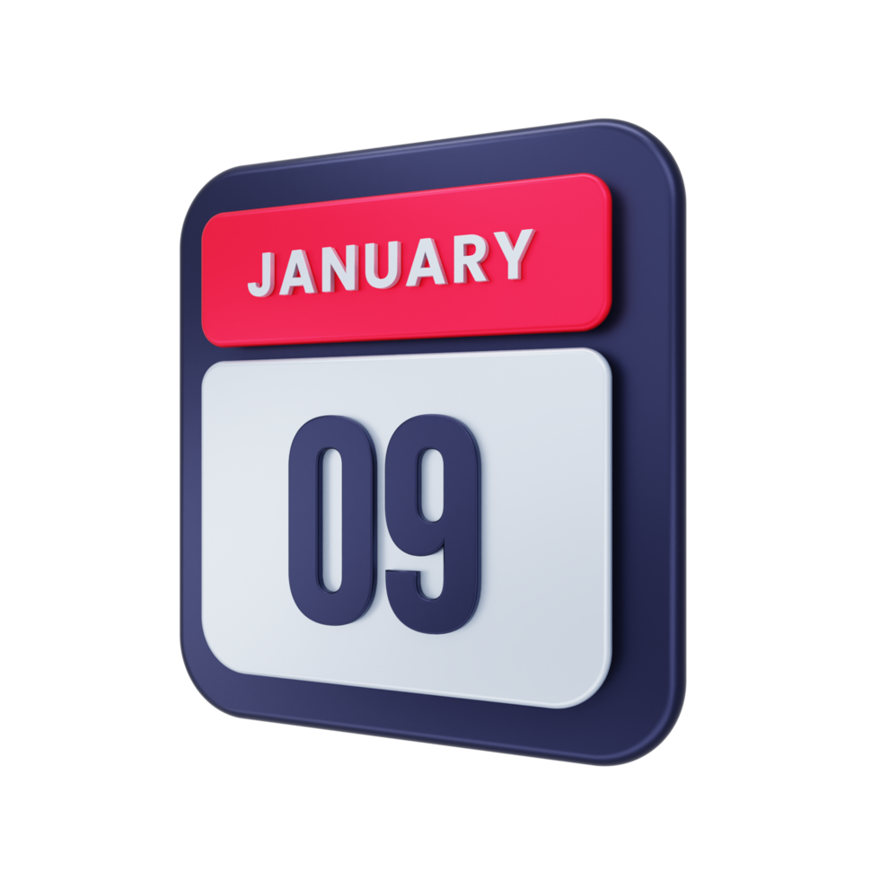 January Realistic Calendar Icon 3D Illustration Date January 09 png