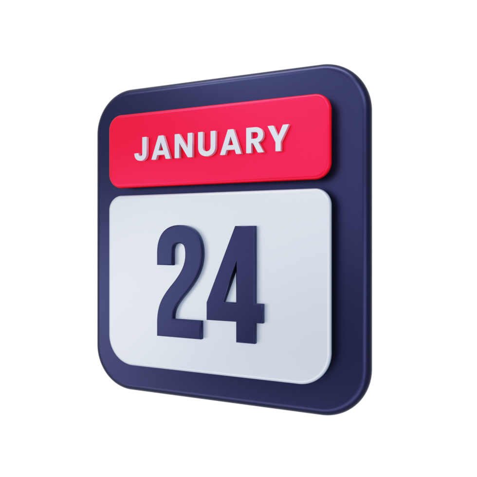 January Realistic Calendar Icon 3D Illustration Date January 24 png