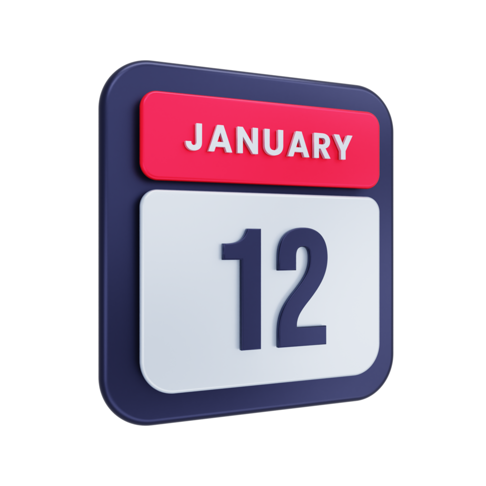 January Realistic Calendar Icon 3D Illustration Date January 12 png