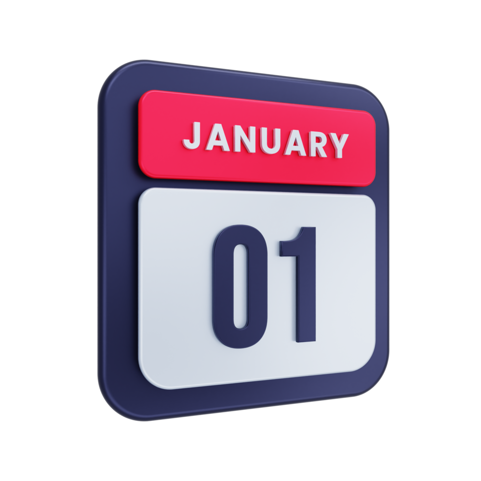 January Realistic Calendar Icon 3D Illustration Date January 01 png