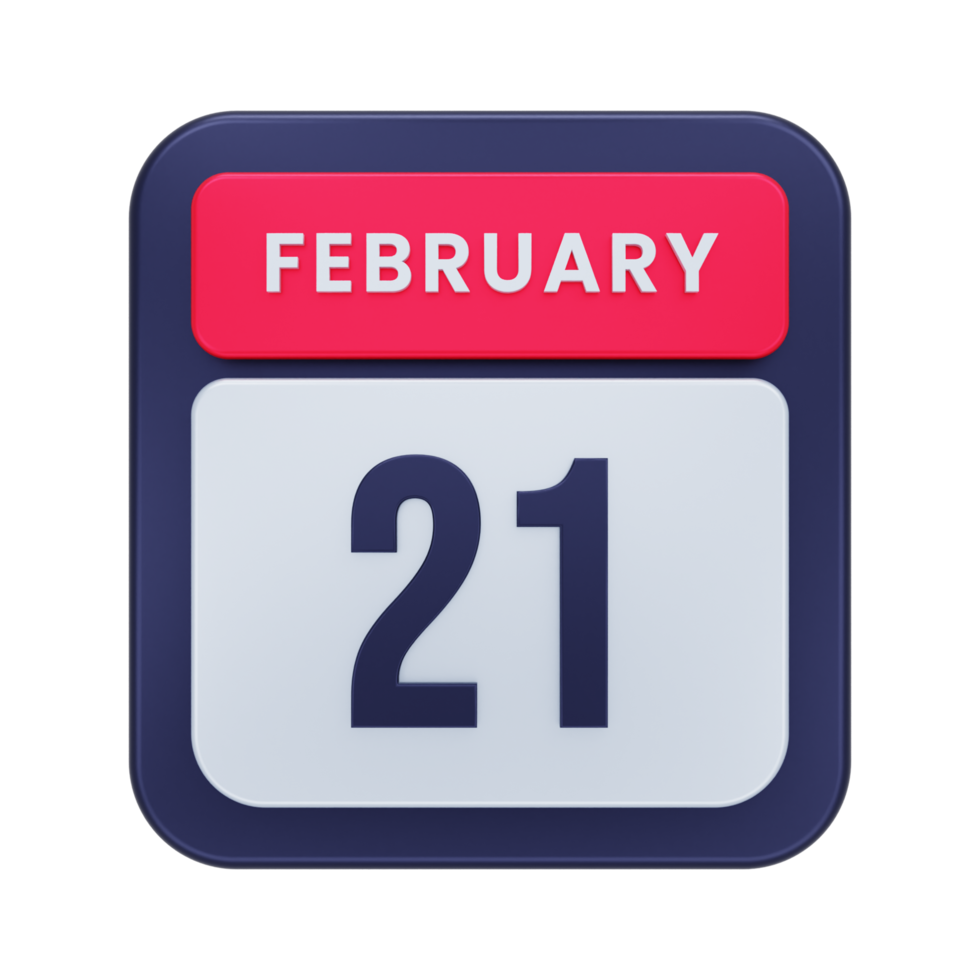 February Realistic Calendar Icon 3D Illustration Date February 21 png