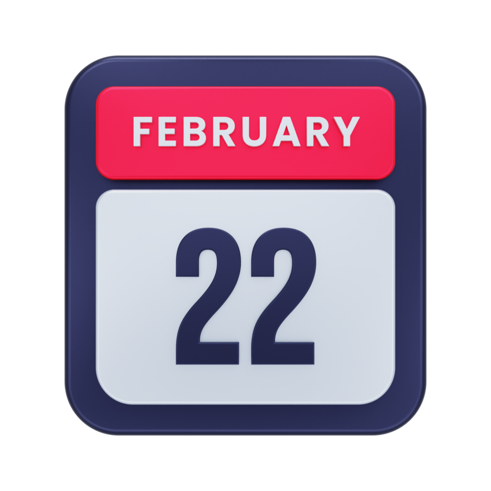 ícone de calendário realista de fevereiro ilustração 3d data 22 de fevereiro png