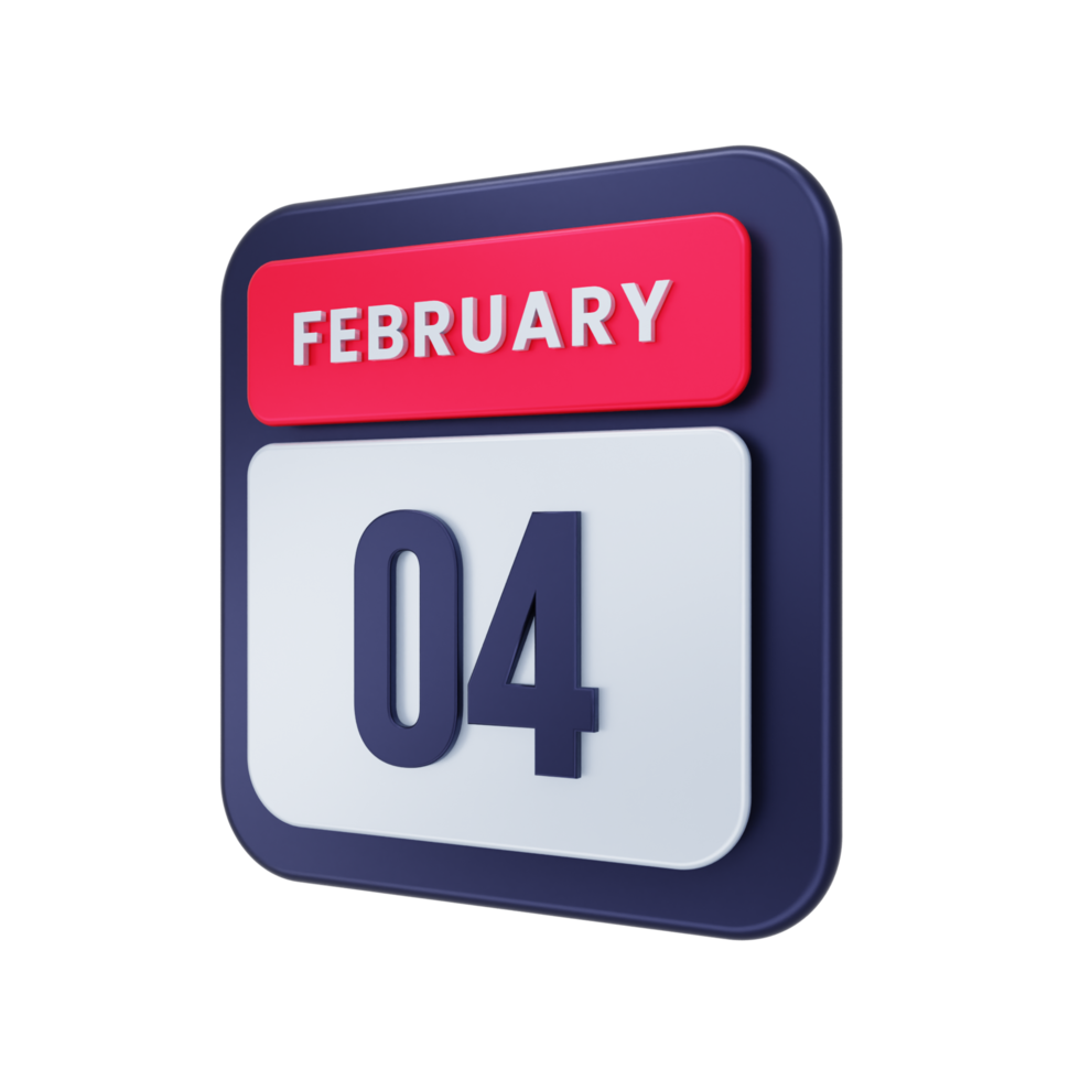 February Realistic Calendar Icon 3D Illustration Date February 04 png