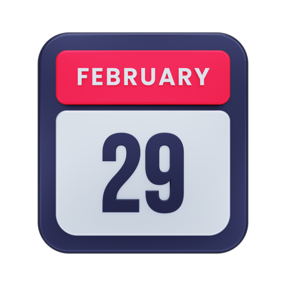 February Realistic Calendar Icon 3D Illustration Date February 29 png