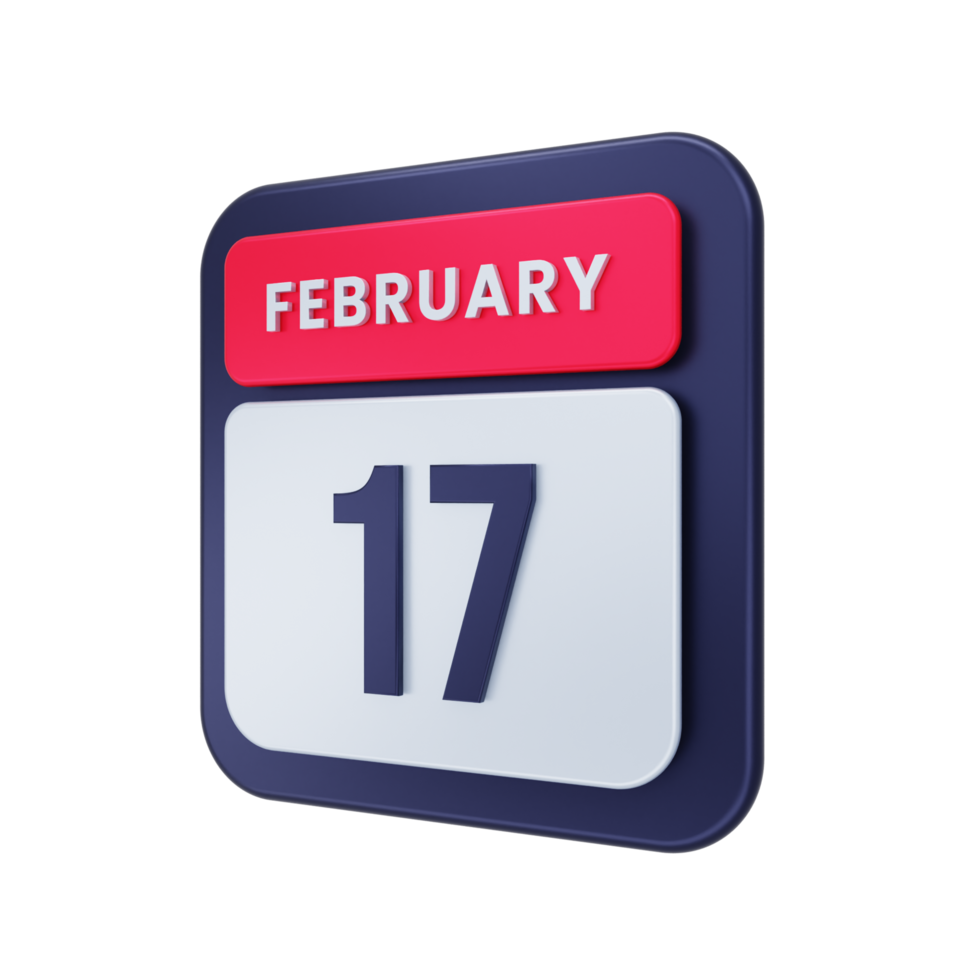 ícone de calendário realista de fevereiro ilustração 3d data 17 de fevereiro png