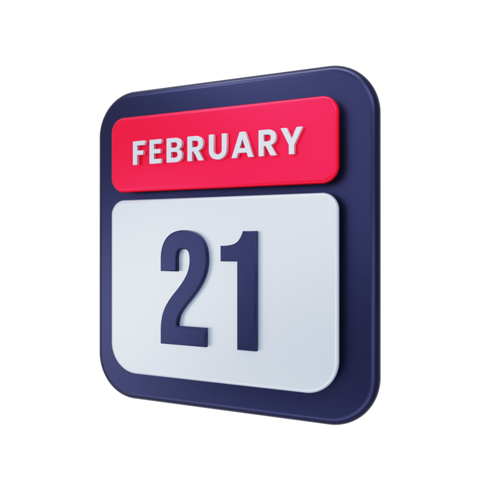 February Realistic Calendar Icon 3D Illustration Date February 21 png