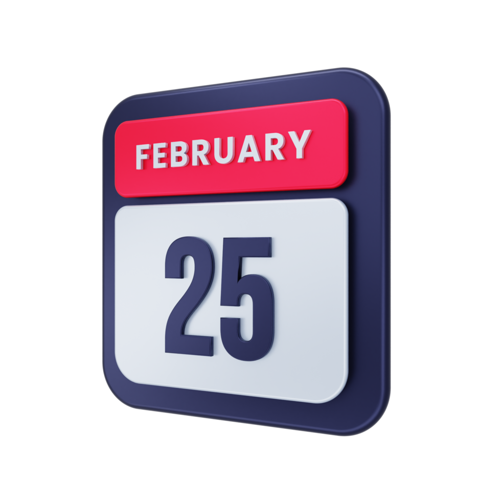 February Realistic Calendar Icon 3D Illustration Date February 25 png