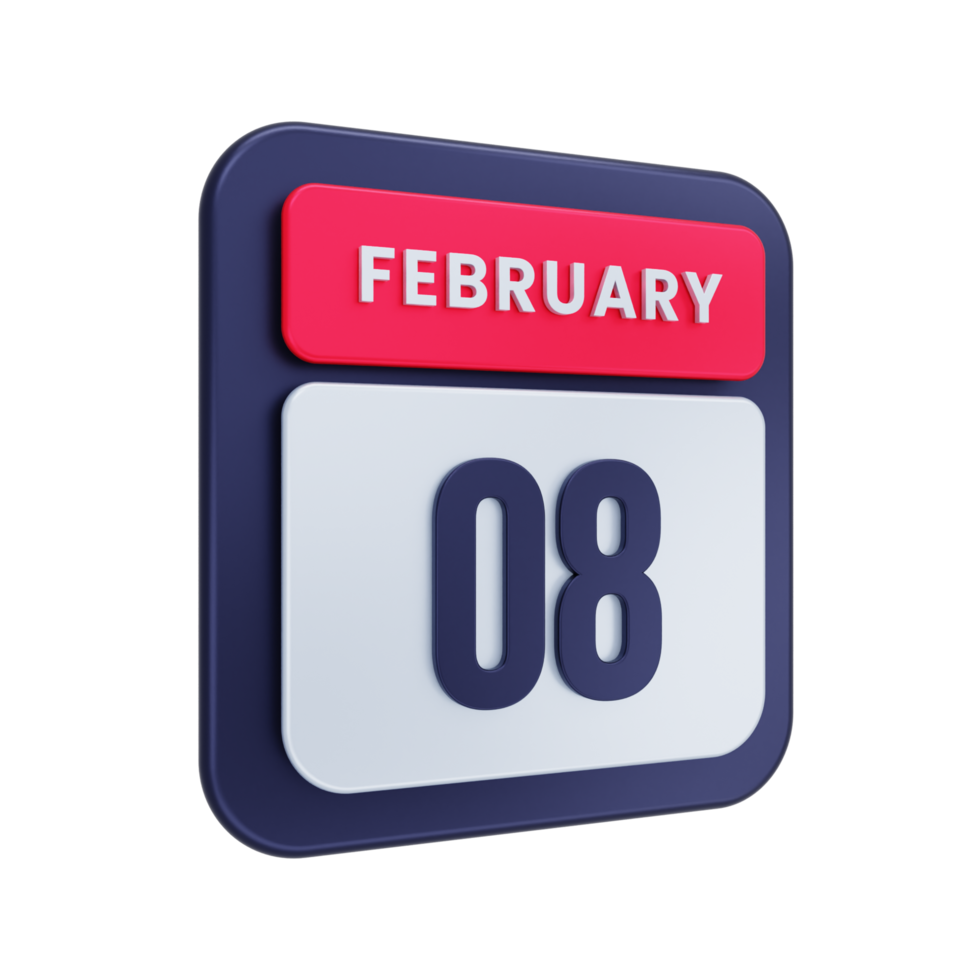 February Realistic Calendar Icon 3D Illustration Date February 08 png