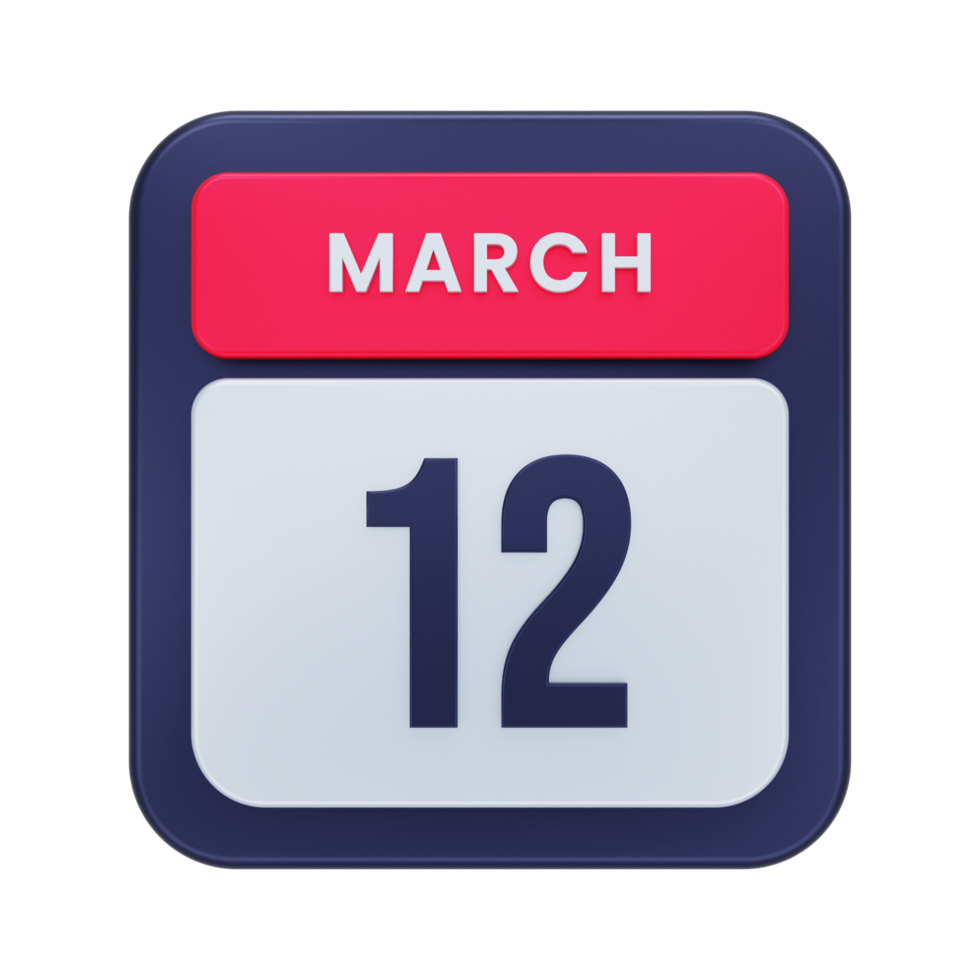 March Realistic Calendar Icon 3D Illustration Date March 12 png