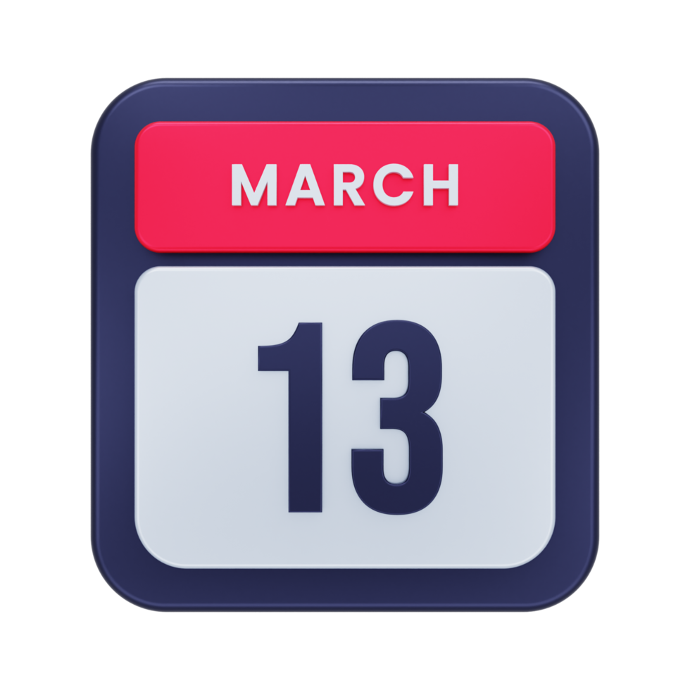 March Realistic Calendar Icon 3D Illustration Date March 13 png