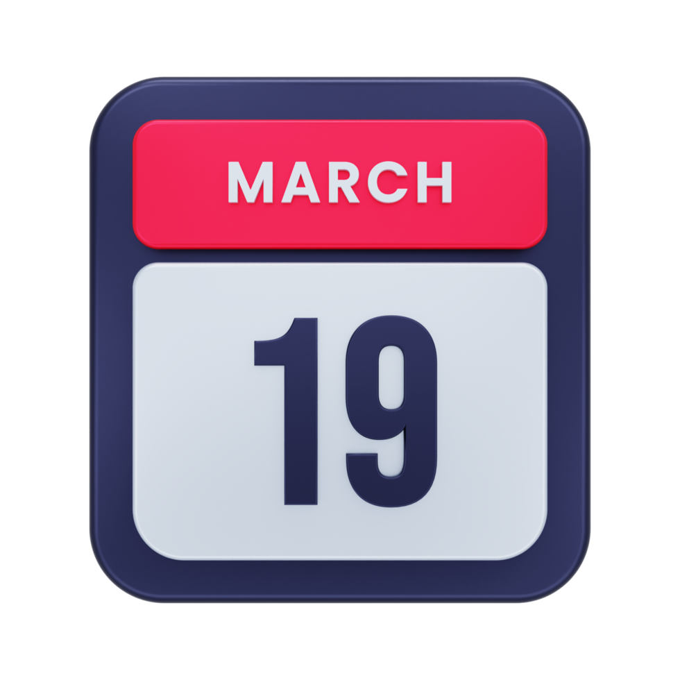 March Realistic Calendar Icon 3D Illustration Date March 19 png