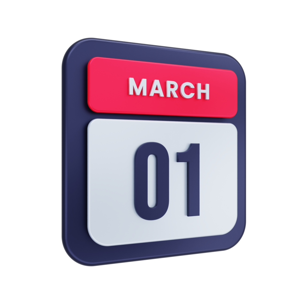 March Realistic Calendar Icon 3D Illustration Date March 01 png