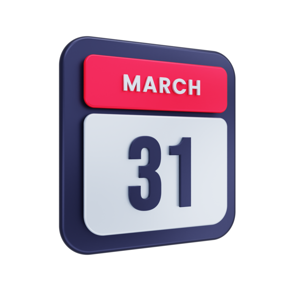 March Realistic Calendar Icon 3D Illustration Date March 31 png