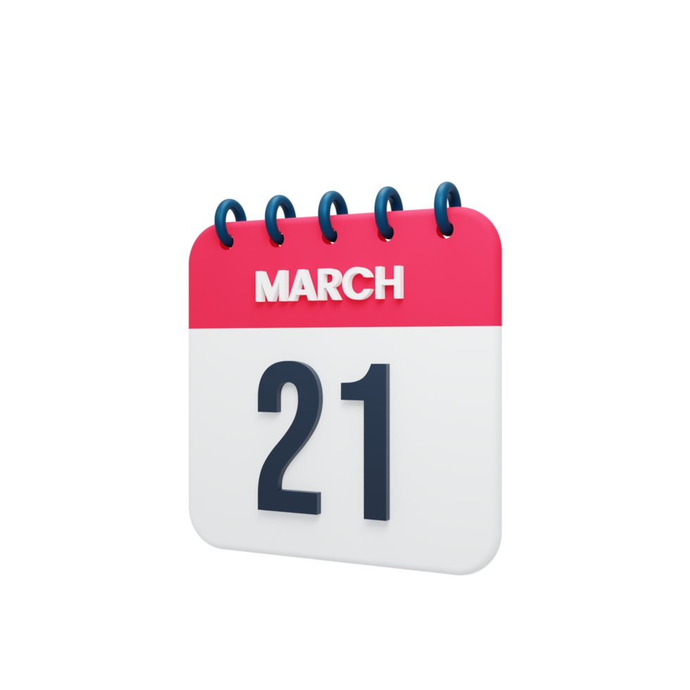 March Realistic Calendar Icon 3D Illustration Date March 21 png