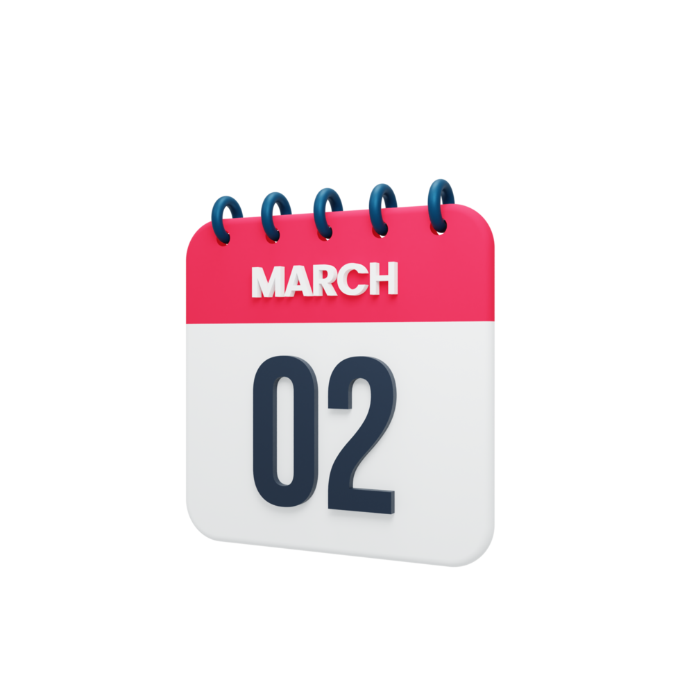 March Realistic Calendar Icon 3D Illustration Date March 02 png