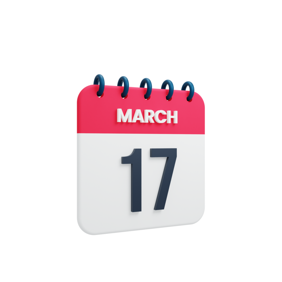 March Realistic Calendar Icon 3D Illustration Date March 17 png
