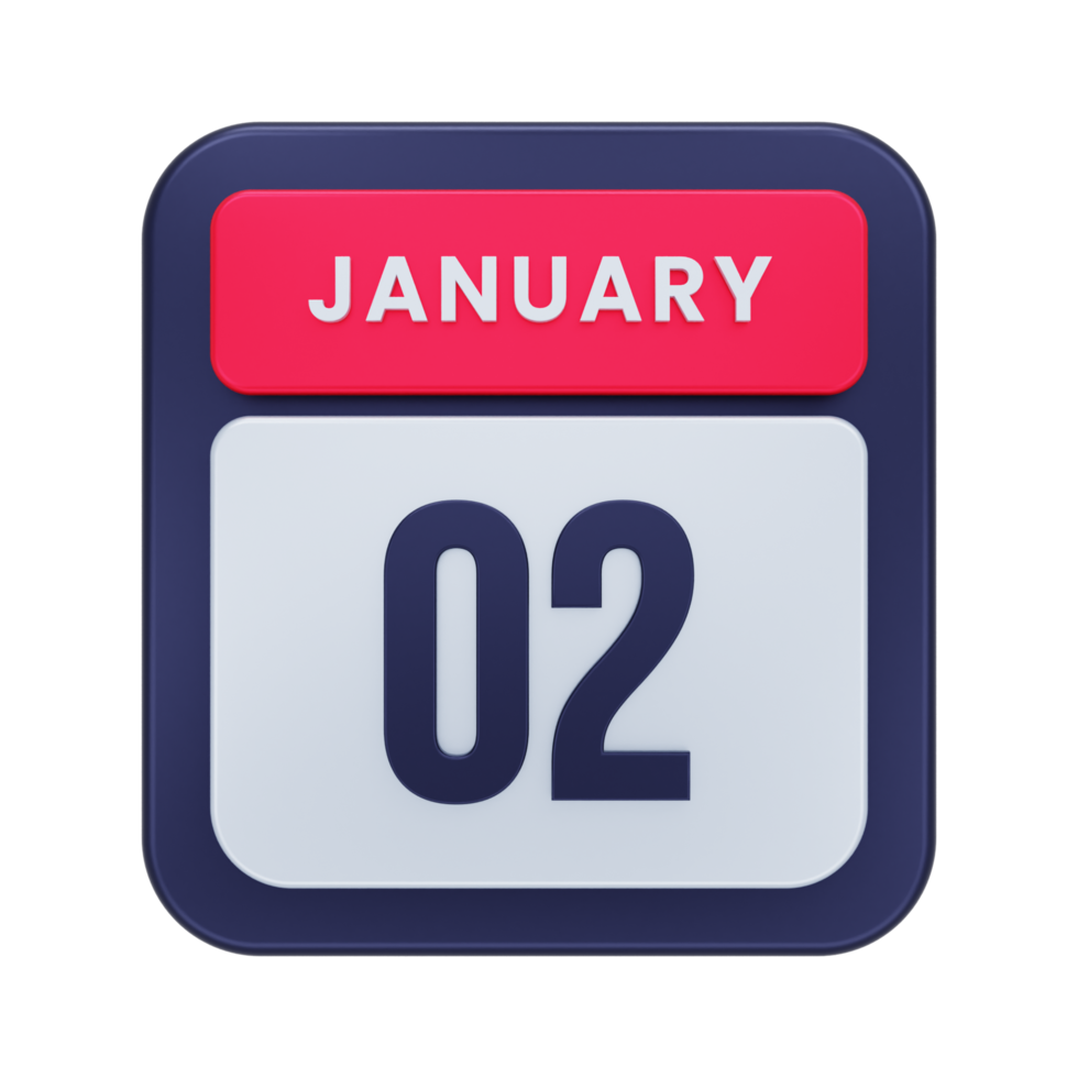 ícone de calendário realista de janeiro ilustração 3d data 02 de janeiro png