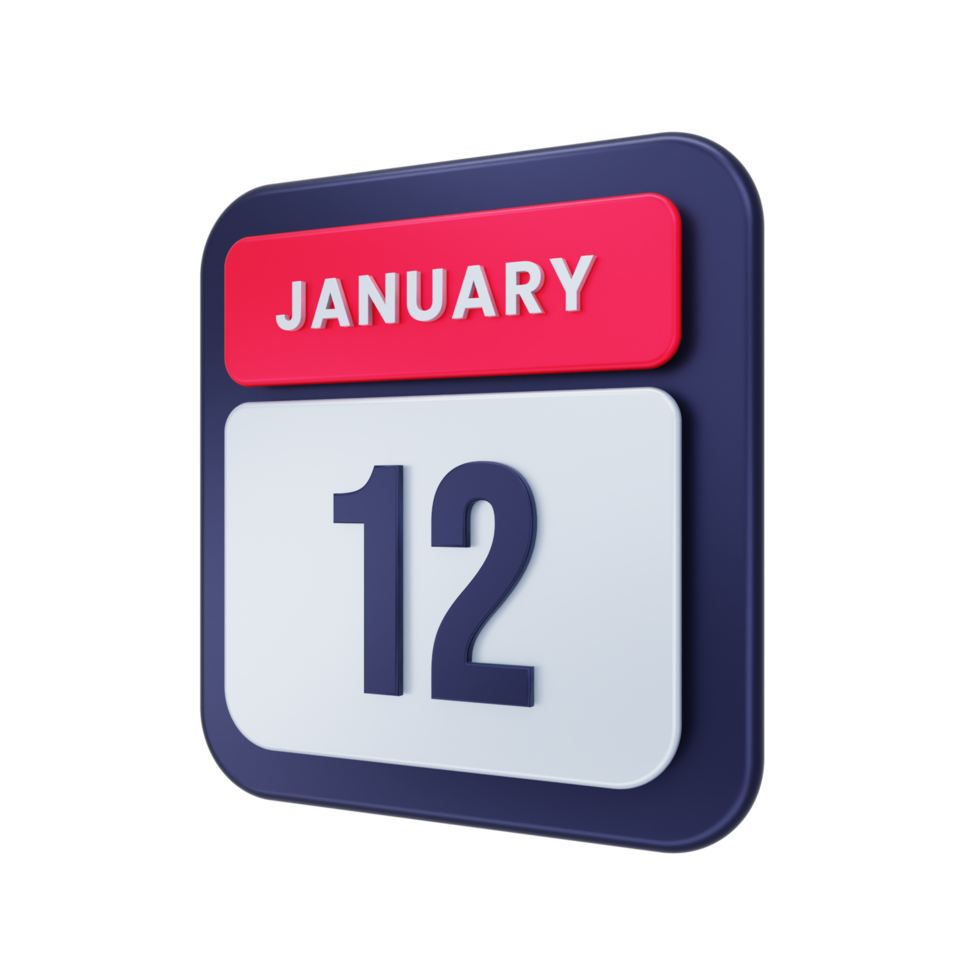 January Realistic Calendar Icon 3D Illustration Date January 12 png