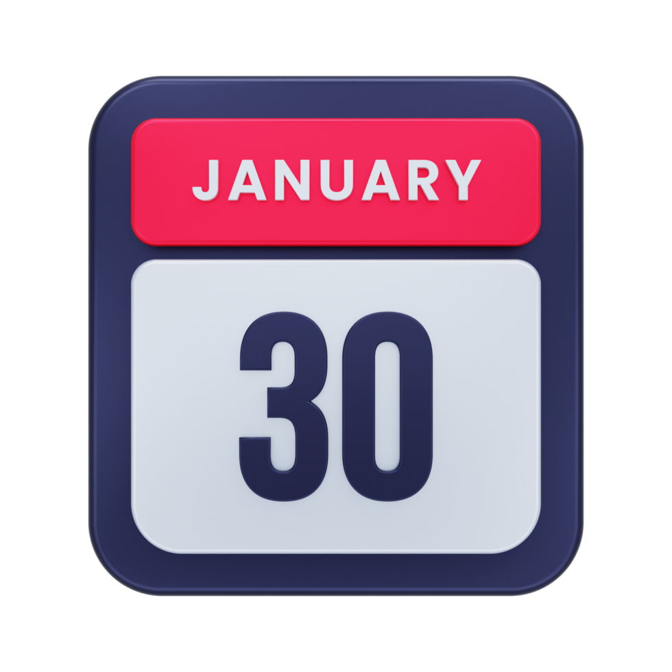 January Realistic Calendar Icon 3D Illustration Date January 30 png