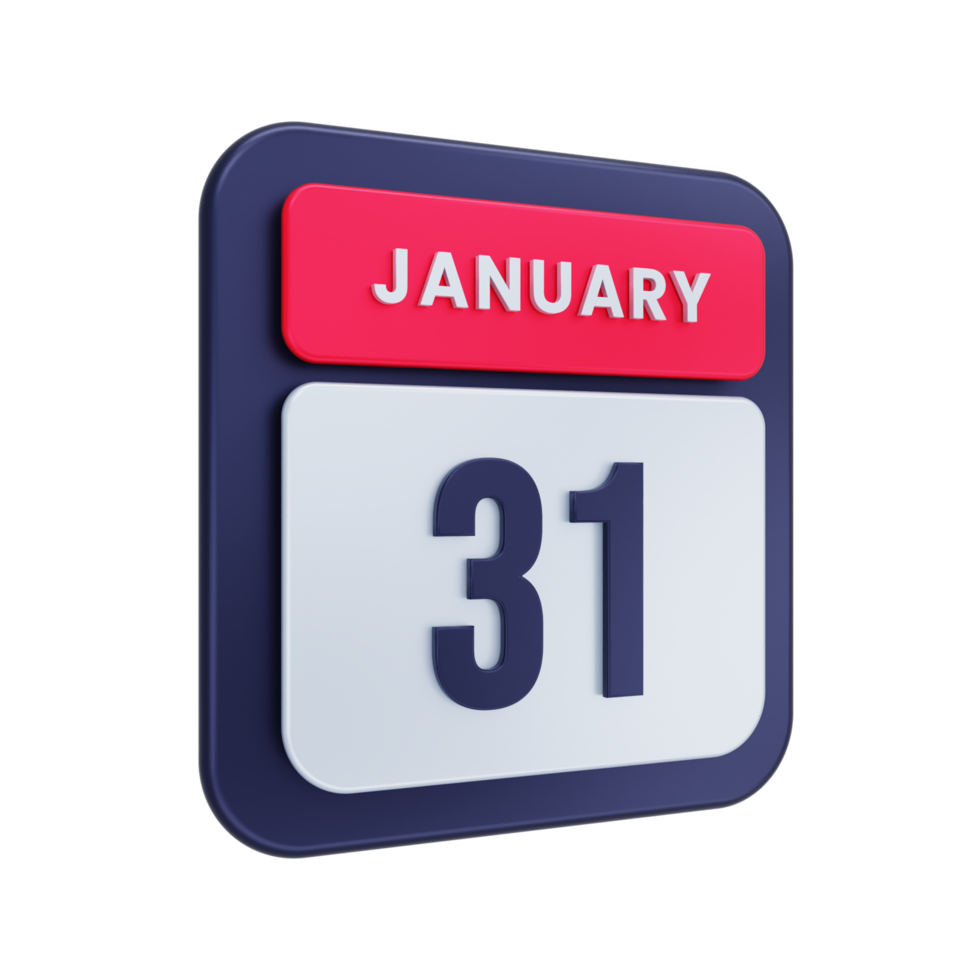 ícone de calendário realista de janeiro ilustração 3d data 31 de janeiro png