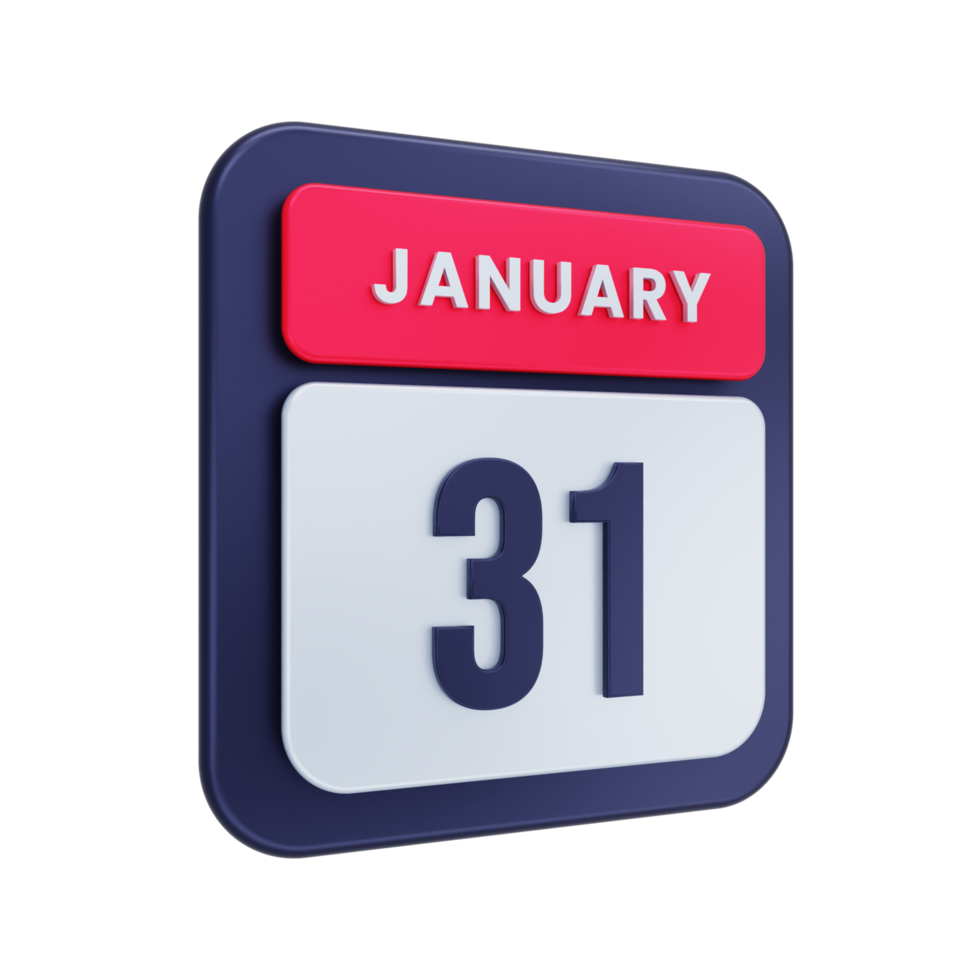 January Realistic Calendar Icon 3D Illustration Date January 31 png