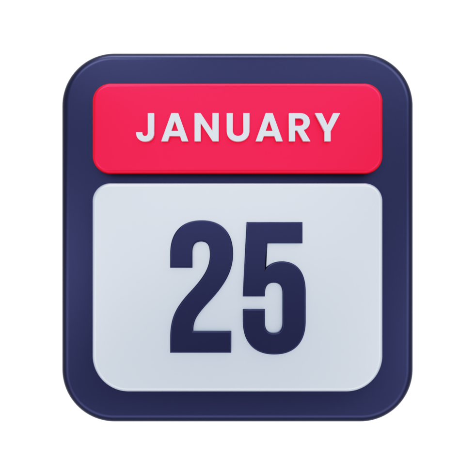 January Realistic Calendar Icon 3D Illustration Date January 25 png