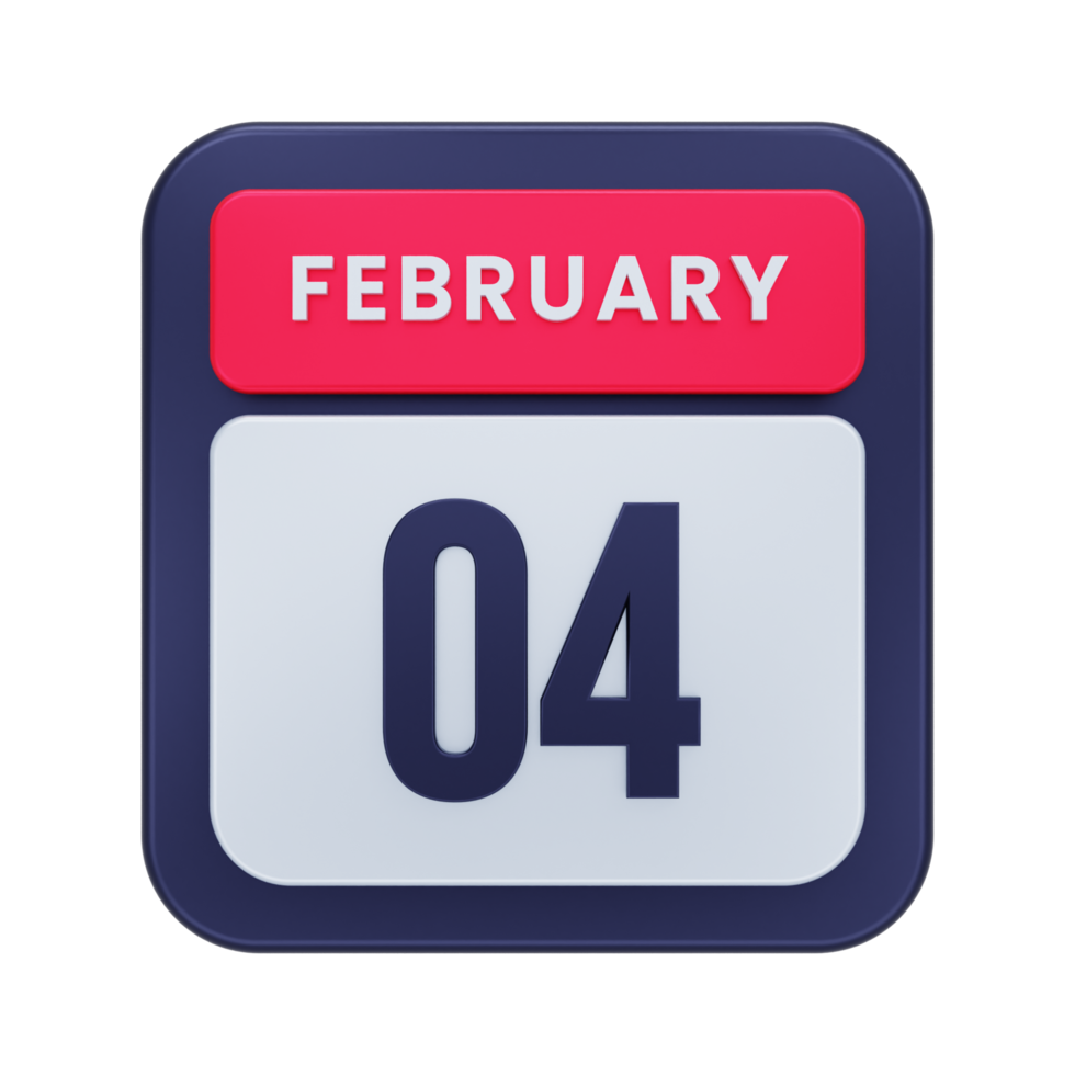 February Realistic Calendar Icon 3D Illustration Date February 04 png