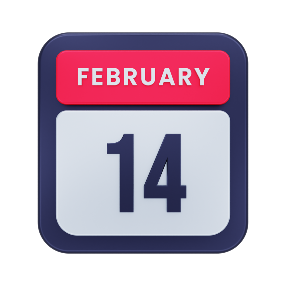 February Realistic Calendar Icon 3D Illustration Date February 14 png