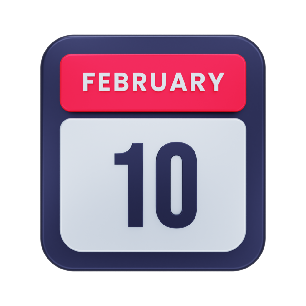 February Realistic Calendar Icon 3D Illustration Date February 10 png