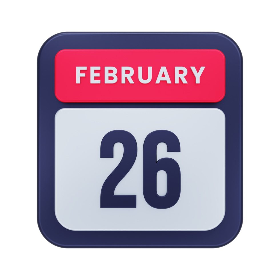 February Realistic Calendar Icon 3D Illustration Date February 26 png