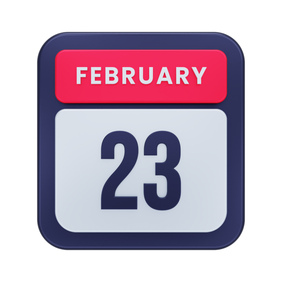 febbraio realistico calendario icona 3d illustrazione Data febbraio 23 png