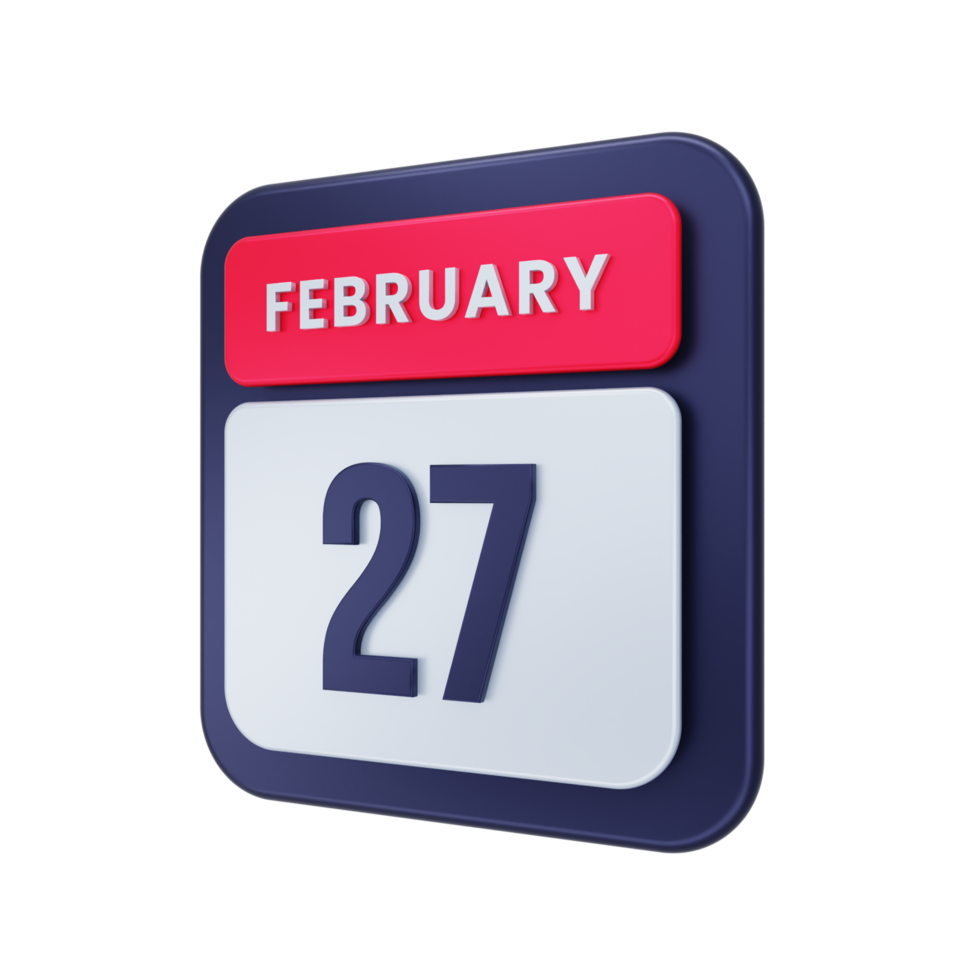 February Realistic Calendar Icon 3D Illustration Date February 27 png