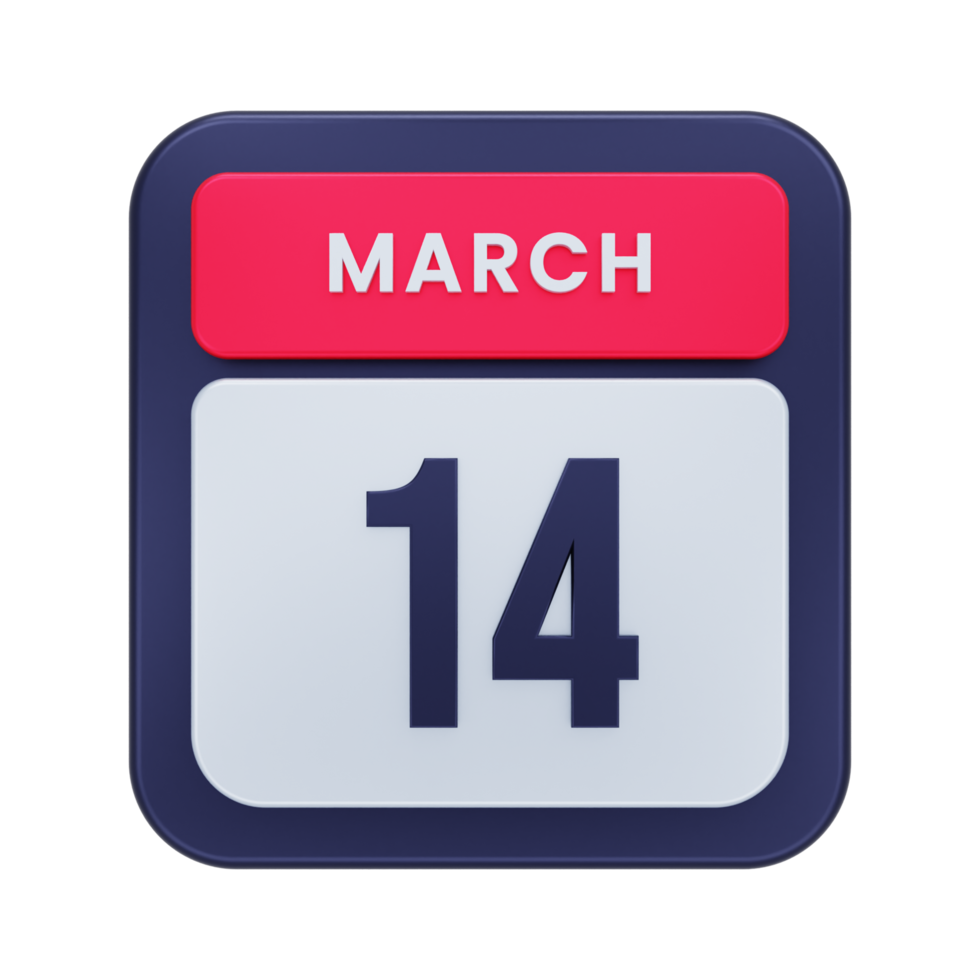 marzo realistico calendario icona 3d illustrazione Data marzo 14 png