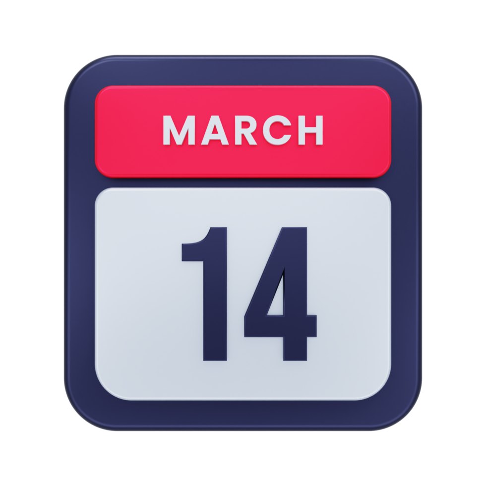 March Realistic Calendar Icon 3D Illustration Date March 14 png