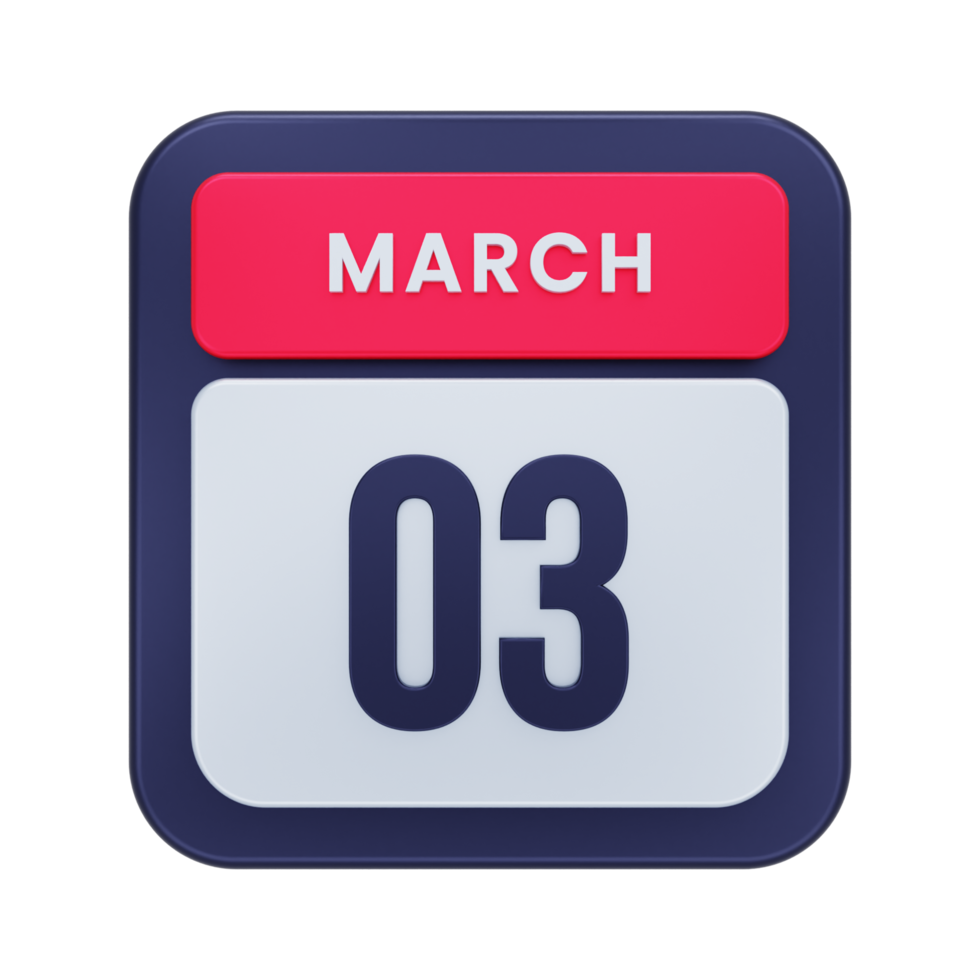 marzo realista calendario icono 3d ilustración fecha marzo 03 png