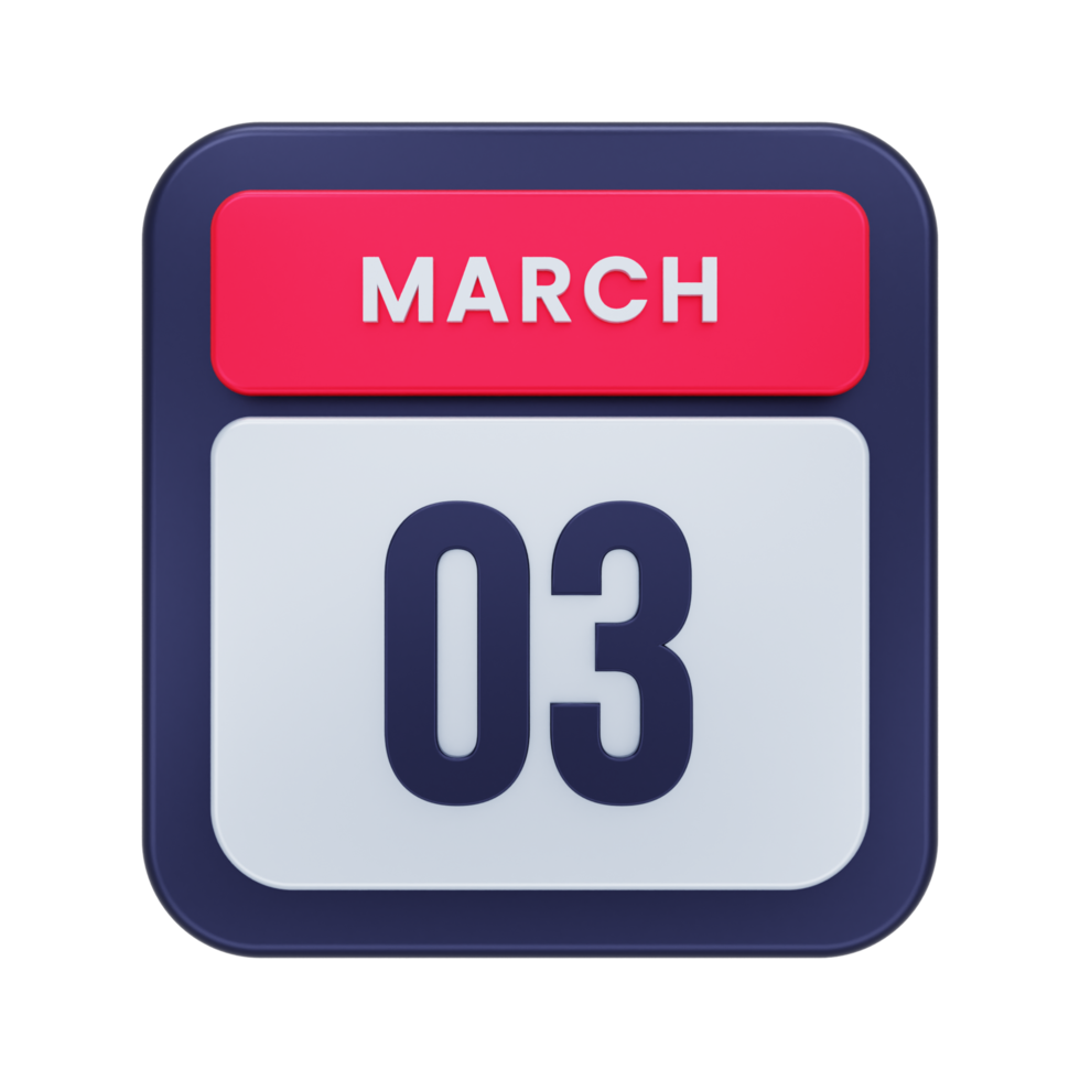 March Realistic Calendar Icon 3D Illustration Date March 03 png