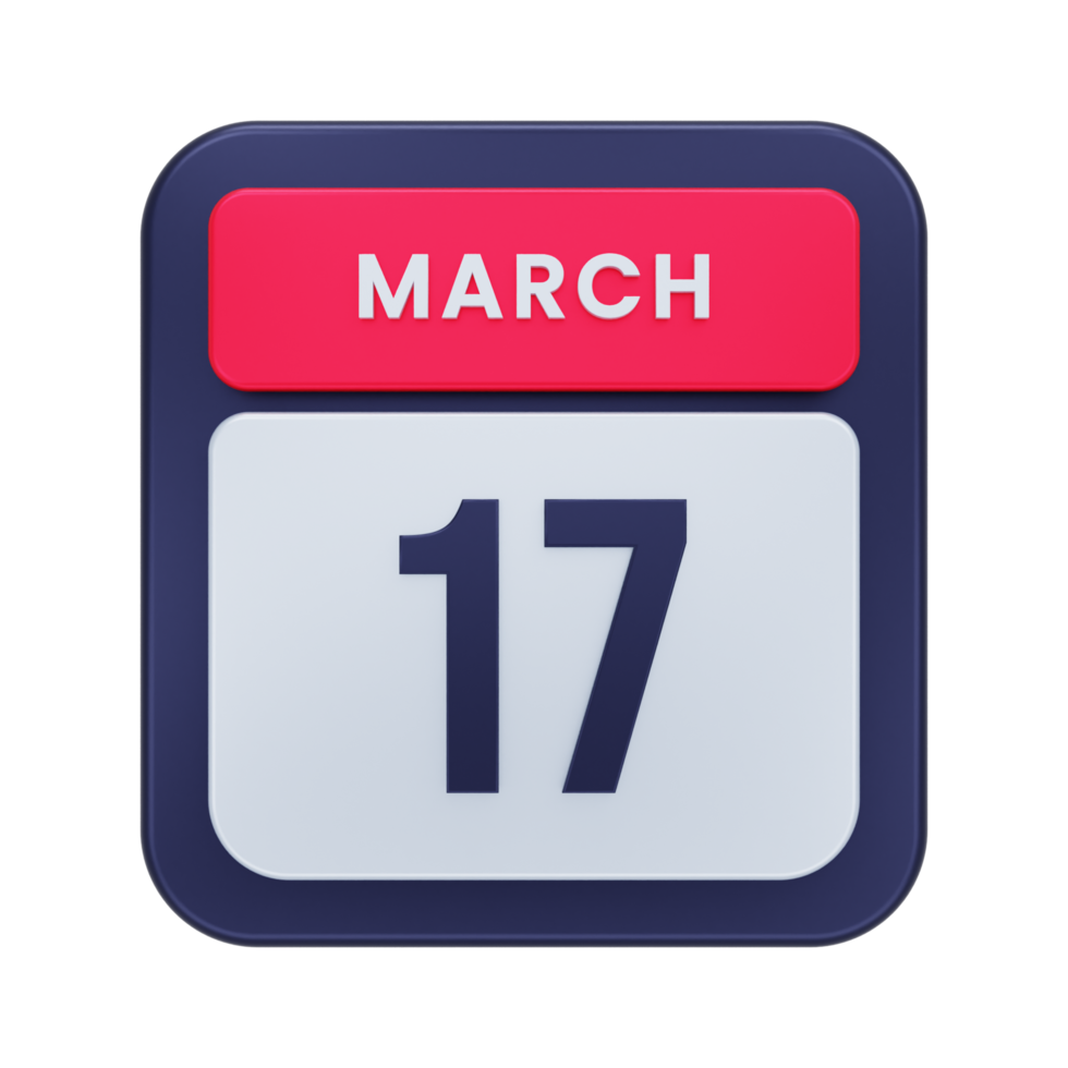 ícone de calendário realista de março ilustração 3d data 17 de março png